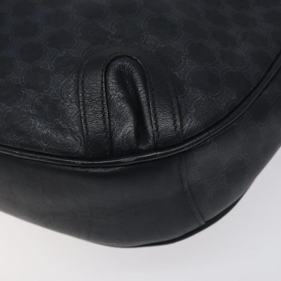 CELINE Macadam Canvas Shoulder Bag Leather Navy Gold Auth 114752